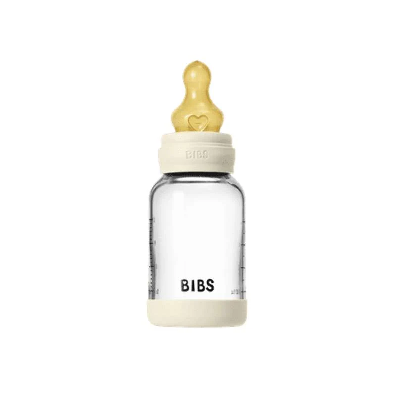 BIBS Bottle - Sutteflaskesæt - Glas - Latex/Slow Flow/Rund - 120 ml. - Ivory
