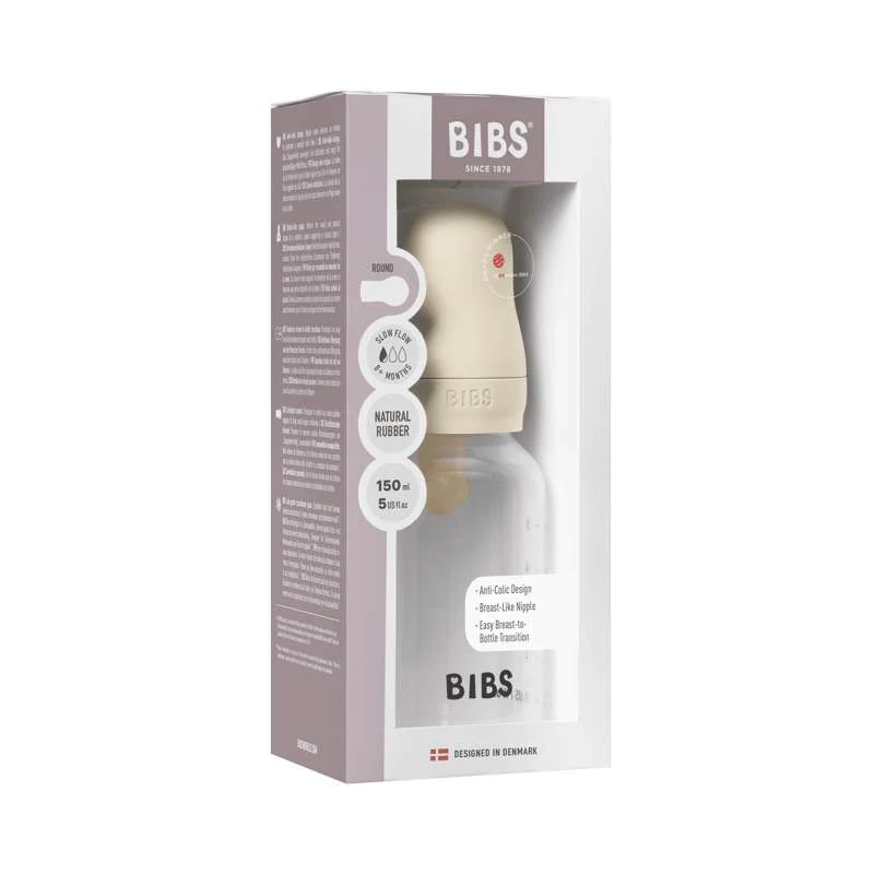 BIBS Bottle - Sutteflaskesæt - Plastik - Latex/Slow Flow/Rund - 150 ml. - Ivory