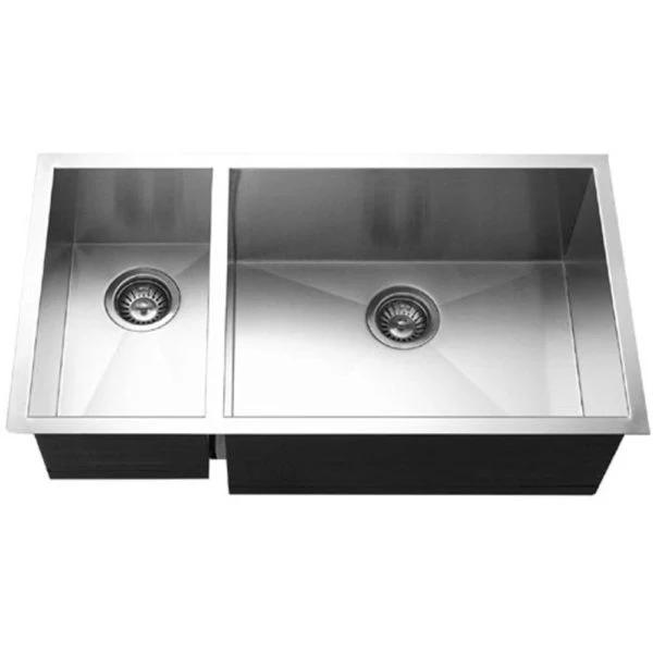 Hamat - PRI-3318DL - Undermount Inossidabile Steel 70/30 Double Bowl Kitchen Sink, Prep bowl left