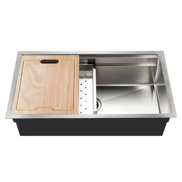 Hamat - REN-3218S - Dual Level Undermount 18GA Stainless Steel Large Unico Bowl Kitchen Sink Sliding Platform