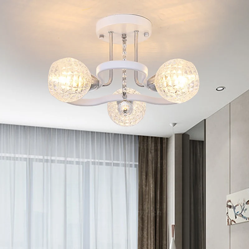 Lampada da semi-incasso sfera 3/5 luci con paralume vetro reticolare e plafoniera moderna goccia cristallo bianco