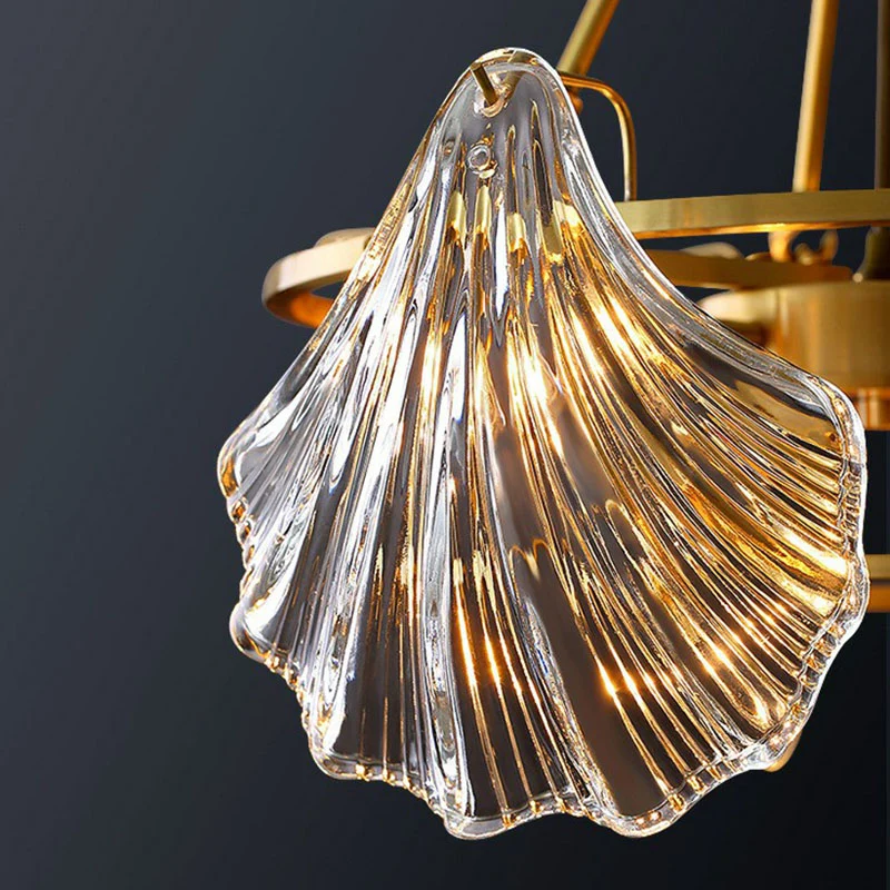 Lampadario conchiglia ottone Lampadario sospensione cristallo costine per sala da pranzo | Spedizione Veloce