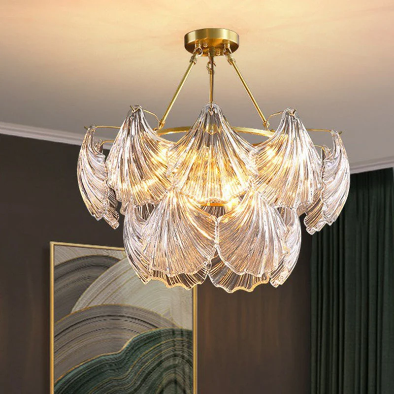 Lampadario conchiglia ottone Lampadario sospensione cristallo costine per sala da pranzo | Spedizione Veloce