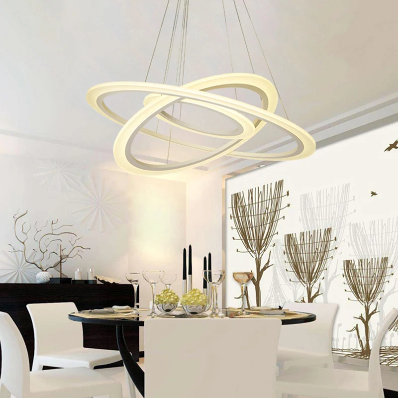 Lampadario sospensione cerchio stile lineare Lampadario sospensione LED per sala da pranzo acrilico bianco