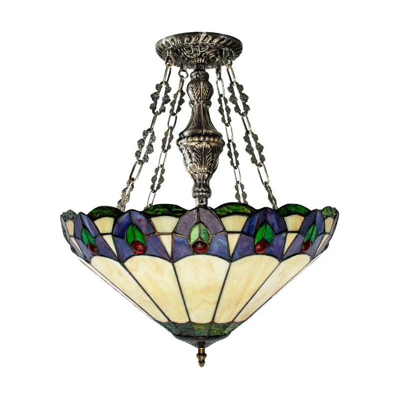 Lampadario sospensione conica Mission Lampada sospensione vetro colorato 3 luci crema per sala da pranzo