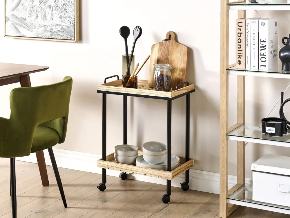 Metal Kitchen Trolley Light Wood Nero puro TAGGIO