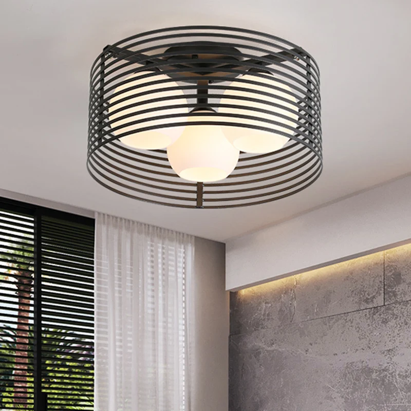 Plafoniera classica 3 luci con globo vetro lattiginoso, illuminazione da incasso bianco/nero per soggiorno
