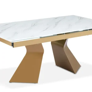 Portabottiglie Elegante Tavolo da pranzo allungabile Icaria vetro effetto marmo bianco con gambe dorate