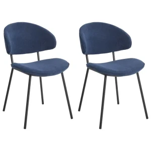 Set 2 Fabric Dining Chairs Dark Blue KIANA