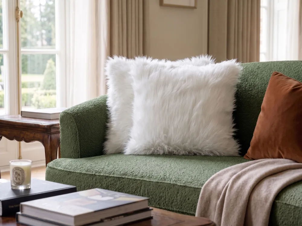 Set 2 Faux Fur Cushions 45 x 45 cm Panna DAISY