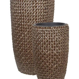 Set 2 Plant Pots CEDRUS PE Rattan Brown