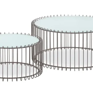 Set di 2 tavolini bassi Universe vetro bianco e metallo tortora