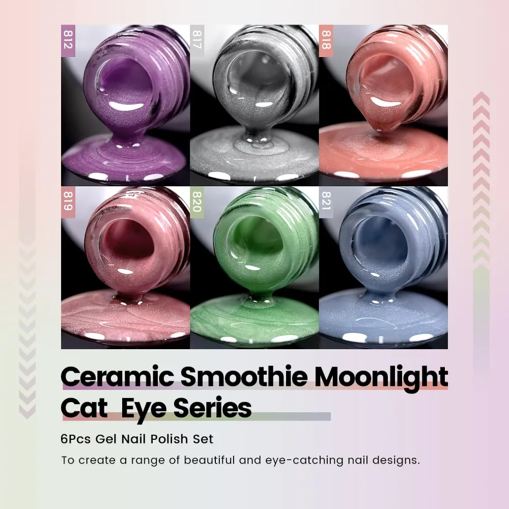Smoothie Bliss Moonlight Cat Eye Gel Polish - TPO HEMA Free 6 Colors Set 7.5ml